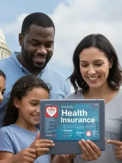American family reviewing ACA health insurance subsidies on a tablet