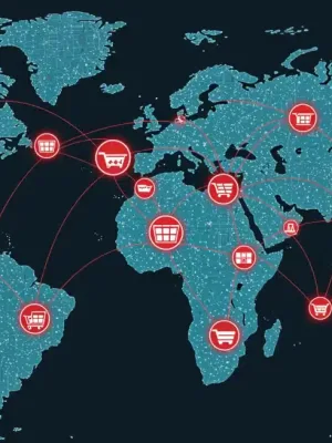 Global supply chain network with disruption warnings over US retail for Q4 2026