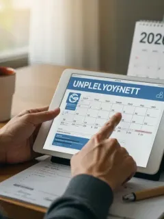 Person researching unemployment benefits on a tablet for 2026.