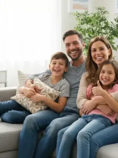 Happy family reviewing Child Tax Credit 2026 information on a tablet.
