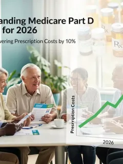 Seniors discussing Medicare Part D benefits and prescription cost savings for 2026.
