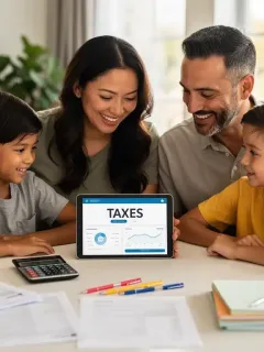 Family reviewing tax documents for 2026 EITC refund boost