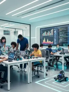 Students engaged in modern STEM education with technology