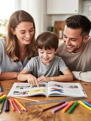 Parents and child reviewing public school resources guide