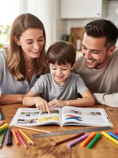 Parents and child reviewing public school resources guide
