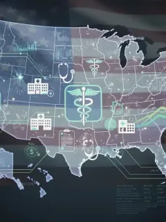 Futuristic digital representation of US healthcare policy and its financial implications