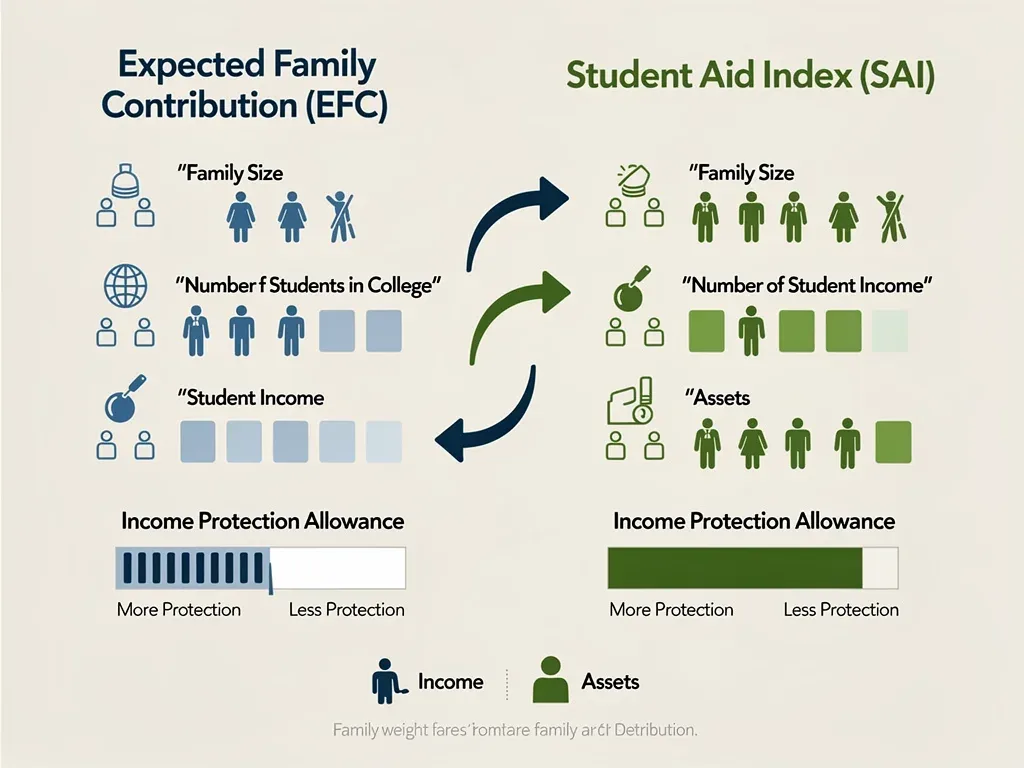 Comparison graphic of old EFC versus new Student Aid Index (SAI) calculations