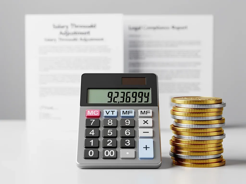 Calculator and legal documents representing new overtime salary calculations