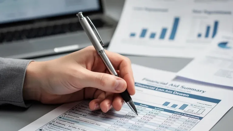 Student reviews financial aid documents with new loan fee cap details