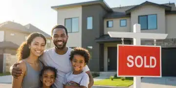 Happy family in front of their new home, symbolizing federal grants 2026 success.