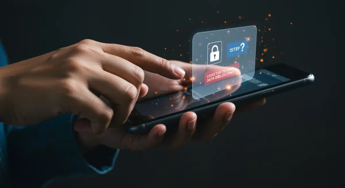 Smartphone displaying data consent request under new federal privacy regulations.