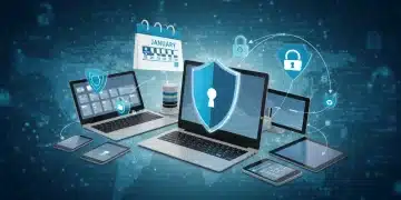 Shield icon over digital devices representing new federal privacy regulations for online consumers effective January 2026.