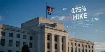 Federal Reserve building with rising interest rate chart overlay