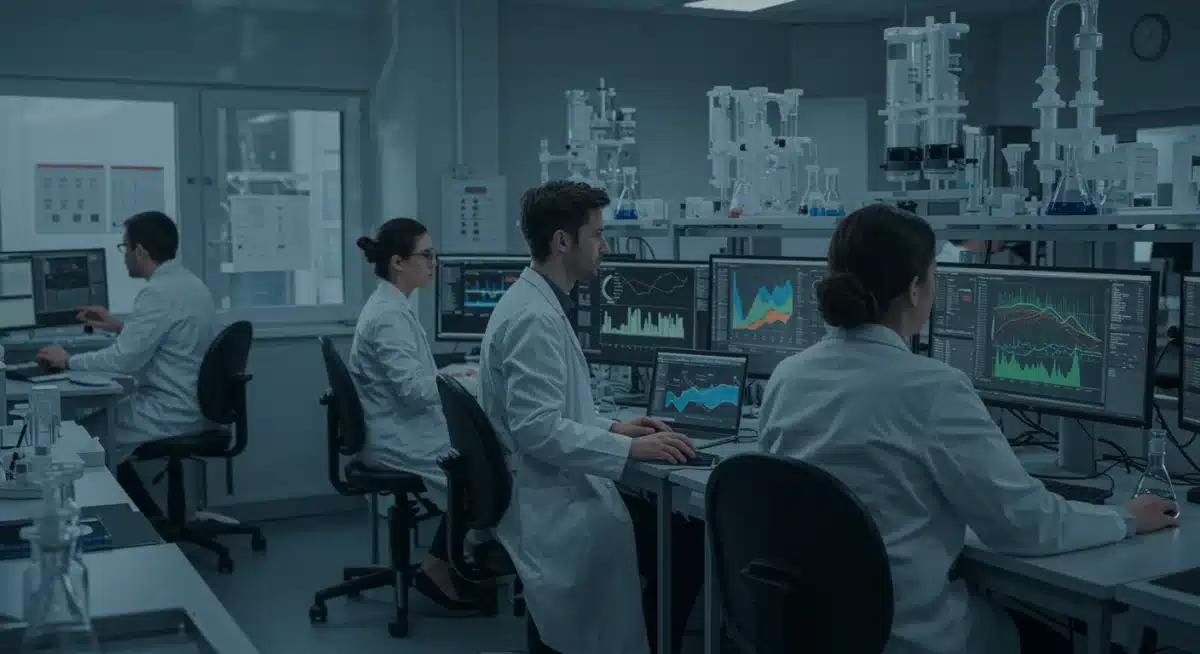 Scientists analyzing climate data and greenhouse gas emissions