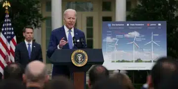 President Biden announcing new climate initiatives at the White House