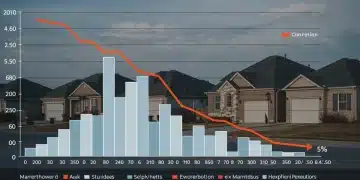 Graph illustrating a 5% price correction in the US housing market over the past six months, with homes in the background.