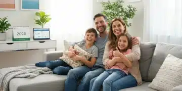 Happy family reviewing Child Tax Credit 2026 information on a tablet.