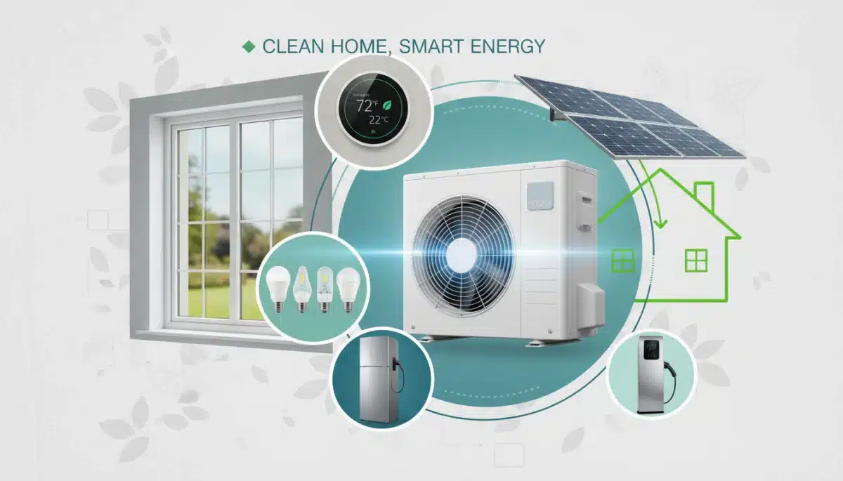 Collage of energy-efficient home improvements eligible for credits.