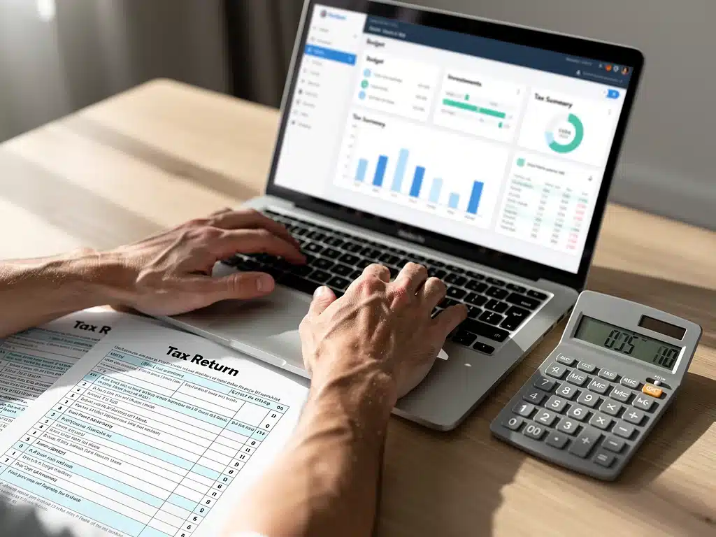 Person calculating 2026 EITC eligibility on a laptop