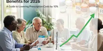 Seniors discussing Medicare Part D benefits and prescription cost savings for 2026.