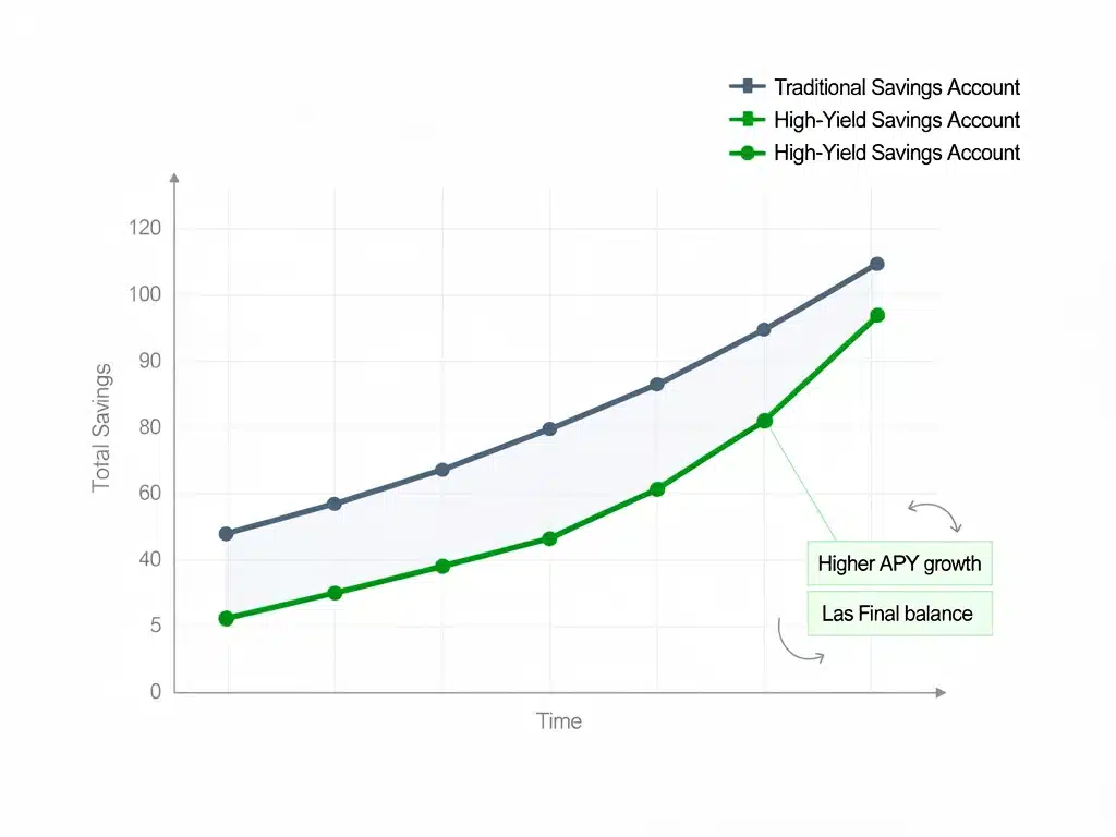 Comparison chart showing significant earnings difference between traditional and high-yield savings accounts