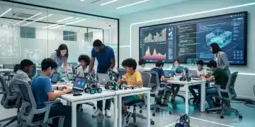 Students engaged in modern STEM education with technology