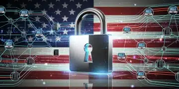 Digital padlock over a network representing federal cybersecurity mandates for US businesses.