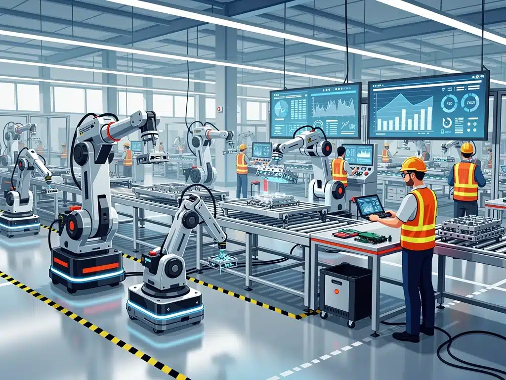 Advanced robotics and automation on a US factory floor, boosting efficiency and local production capabilities.
