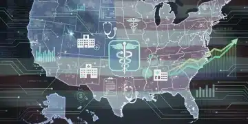 Futuristic digital representation of US healthcare policy and its financial implications