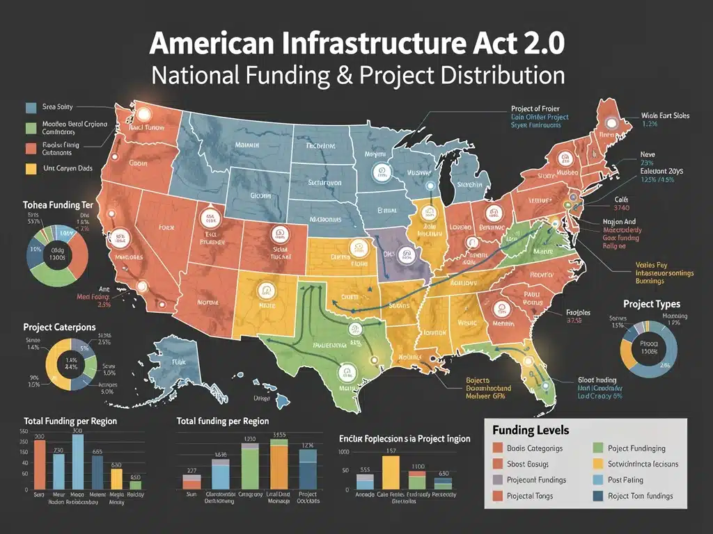 Digital map of the United States showing infrastructure funding distribution by state